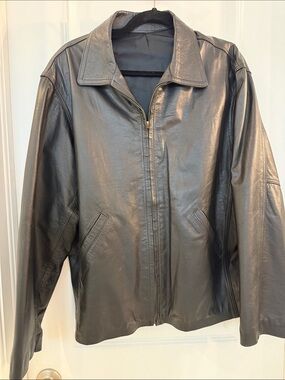 Classic Black Leather Zip-Front Jacket